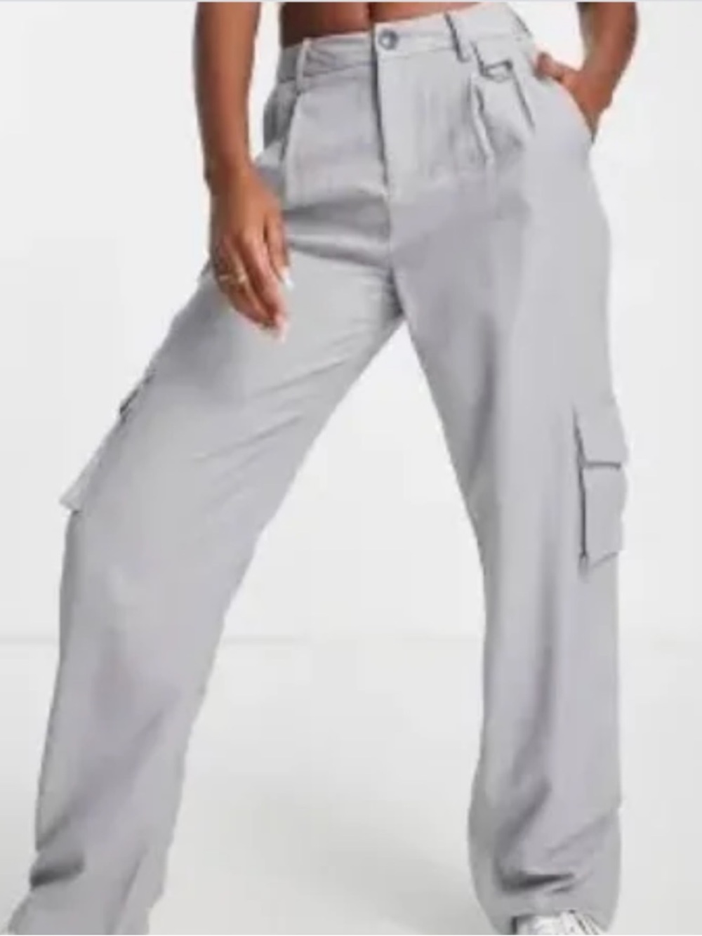 THE KRIPT Light Gray Cargo Wide-Leg Pants SIZE LARGE